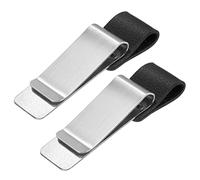Generic 50mm Stainless Steel Clip with PU Leather Pen Loop Pencil Holder for Notebook Journal Diary, Silver Black Pack of 2