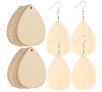 Generic 50Pcs Wooden Earring Pendant Kit Lightweight Rustic Jewelry Making Charms for Women DIY Crafting with Smooth Natural Teardrop Blanks for Festival