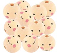 Generic 50pcs Wooden Smile Face Beads for DIY Jewelry Making, Round Natural Wood Loose Beads 25mm 20mm for Bracelets Necklaces Crafting