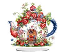 Generic 5D DIY Diamond Art Painting Desktop Animal Ornament - Strawberry Teapot House - Modern Vintage/Whimsical Art Craft Kit for Teen & Adult - Non-Foldable