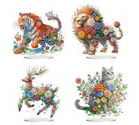 Generic 5D DIY Diamond Art Painting Desktop Animals & Flowers Ornament, 4PCS-C - Contemporary Animal & Floral Art Craft Kit - DIY Craft Kit - Decorative Table Ornaments - All Ages - False
