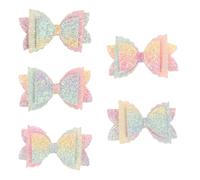 Generic 5pcs Glitter Rainbow Ribbon Hair Bow Clips Sparkly Alligator Clips For Birthday Wedding Christmas Party Dress Outfit Accessory Daily Wear
