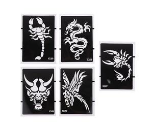 Generic 5pcs Hollow-out Tattoo Stencils for Body Art Drawing with Dragon, Wolf, Tiger Designs, Made of Sturdy Pvc, Freely Combinable Templates for Concert and Pageant Use