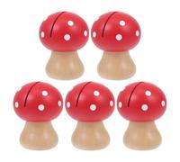 Generic 5pcs Red Mushroom Wooden Photo Holder Card Clamp Memo Stand Note Clips for Desk Decoration