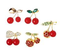 Generic 5pcs Rhinestone Brooch Women's Brooches Pin Chic Alloy Cherry Shaped Bring You Confidence Long Term Using Can Be Worn on Clothes Bags Hats 1.06x0.98x0.59inch