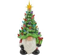 Generic 6.3 Inch Ceramic Christmas Tree, Lighted Christmas Gnome, Luminous Ceramic Dwarf, Resin Material, Contemporary Style, Red and White, Home, Office, Countertop & Desk