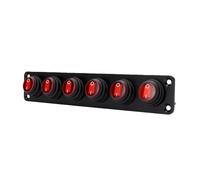 Generic 6 Gang Round Switch Panel with Rocker Switches for Marine and RV Use, Durable ABS and Aluminum Alloy, 7.72x1.38in (Red)