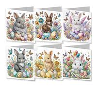 Generic 6 Pack DIY 5D Diamond Art Painting Easter Card Kit, Easter Bunny Handmade Crystal Art Greeting Cards, Foldable, All Ages