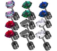 Generic 6 Pairs Small Titanium Stainless Steel Earrings Studs with Screw Back Stoppers Cubic Zirconia for Women Men Hypoallergenic Jewelry Gift