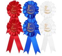 Generic 6 Pcs Award Ribbon Set Rosette Badges 1st 2nd 3rd Place Prize Ribbons, Blue Red White Colors, Competition and Sports Event Recognition