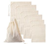 “Generic” 6 PCS Three Sizes Natural Cotton Muslin Drawstring Reusable Mesh Bag Eco-Friendly DIY Craft Gift Bag Filter Bag for Coins Small Jewelry or Spices Crafts Candies, White, S-L