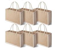 Generic 6 Piece Burlap Jute Tote Bags Soft Handles Multipurpose Waterproof Inner Lining Sustainable, Stylish, and Strong, Eco-Friendly Fashion and Functionality | Size - 12.6 x 8.6 x 5.1 Inch, Brown,