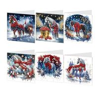 Generic 6 Piece Christmas Cards Diamond Painting, Christmas Diamond Painting Set, Diamond Painting Cards with Blank Envelope, 5D DIY Diamond Painting Christmas Cards Gift Horse