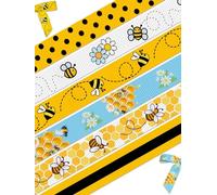 Generic 6 Rolls Spring Bee Ribbon, Polyester Fabric, Yellow, Wedding, Festival Occasion, 0.4" W x 15' L Each, Striped & Polka Dots Pattern, Gift Wrapping & Party Decoration