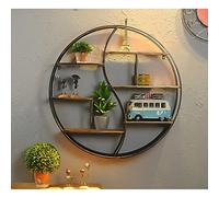 Generic 6-Shelf Rustic Retro Floating Wall Shelf - Round, Heavy Duty, Iron + Wood, Wall Mounted