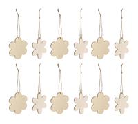 Generic 60pcs Wooden Flower Pendants Unfinished Woodcrafts with Khaki Ropes Can Be Stained DIY Crafts for Decorating Christmas Tree and Easter Home Decor