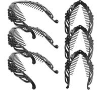 Generic 6pcs Charming Flower Hair Clips Set, Large 14cm and Medium 11cm Plastic Banana Clips, Black Glossy Finish, Floral Design Hairpins for Women and, Suitable for Everyday and Wedding