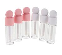 Generic 6pcs Clear Lip Gloss Tubes with Spherical Brush Matte Finish Lipstick Containers in White Pink Enhanced Grip Design for Precise DIY Lip Balm Application and Professional Makeup Use