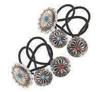 Generic 6pcs Decorative Hair Ties Elastic Hair Ties Western Vintage Boho Style Pumpkin Flower Shape Alloy Imitation Turquoise Stretchy Elastic Material Easy Management Ladies Adult Women