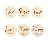 Generic 6pcs Double-sided Monthly Milestone Cards Set for Photography Props, Creative Number Design, Odourless Wood Material, Khaki Colour, for Sharing Your Happiness