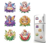 Generic 6pcs Flower DIY Diamond Painting Magnetic Refrigerator Sticker Set Special-Shaped Diamond Fridge Magnet Refrigerator Sticker Crystal Art Craft for Adults Beginners Home Decors