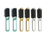 Generic 6pcs Foldable Travel Hair Brush Set with Mirror Mini Detangling Comb for Wet Hair for Sleepover Parties and On-the-go Styling Green Silver Gold