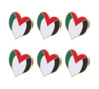 Generic 6pcs Metal Palestine Flag Heart-shaped Lapel Pins Patriotic Badge for Clothing Bags Cultural Representation Collectible International Travel Souvenir