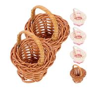 Generic 6pcs Mini Woven Rattan Handled Baskets Set Coffee and White, Miniature Craft Storage Containers for Dollhouse Decor, Candy, Party Favors, and Wedding Accessories