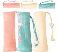 Generic 6pcs Multi-layer Exfoliating Soap Pouches Mesh Bags for Face Cleansing and Bathing with Foaming Net, Colorful Pink, Ivory, Green, Suitable for Travel and Daily Shower Use
