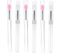 Generic 6pcs Portable Silicone Lip Brushes Dustproof Cap, Multi-use Lipstick and Eyeshadow Applicators, and Pink Heads for Women Makeup Tools