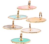 Generic 6pcs Resin Nail Art Mixing Palettes Ring Set with Agate Gold Edge Manicure Nail Polish Holder Rings in White Pink Grey Blue Green Beige