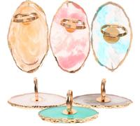 Generic 6pcs Resin Nail Art Palette Rings Agate Gold-Edged Design Manicure Mixing Trays for Nail Polish Tools and Art Supplies