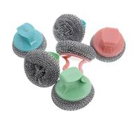 Generic 6pcs Stainless Steel Dish Scrubber Set Detachable Handles Heavy Duty Cleaning Balls for Pots and Pans Non-Scratch Kitchen Scrubber Pink Blue and Green Handles