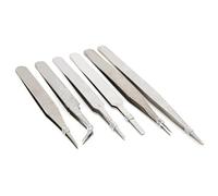 Generic 6pcs Stainless Steel ESD Tweezers Set Fine Tip Bent Precision Tools for Electronic Component Repair