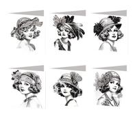Generic 6pcs Vintage Lady DIY Diamonds Painting Greeting Card Set with Envelopes Rhinestone Diamond Art Mosaic Postcards for Birthdays Thanksgiving & Special Occasion