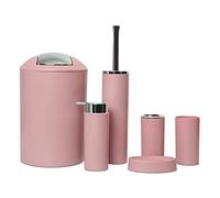 Generic 6X 6 Piece Bathroom Accessory Set, Toilet Brush, Waste Bin, Soap Dish, Tooth Brush Holder Soap Dispenser, Rinse Cup - Pink, As Described