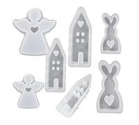 Generic 7Pcs House Rabbit Angel Casting Moulds Silicone Molds for DIY | Silicone molds for candles, fondant, chocolate, soap; 3 shapes; heat resistant -20 to 230°C; easy release; reusable; great