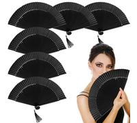 Generic 8.3 In Folding Hand Fans, Black Silk Fabric, 6 Pieces