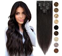 Generic 8 PCS Clip-in Hair Extensions #1B/4 Natural Black Ombre Medium Brown Balayage Real Remy Straight Hair - 14" 60g Thin Weft(#1BT4 Black Ombre Medium,20 Inch)