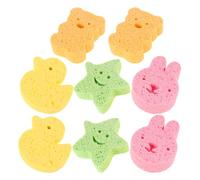 Generic 8pcs Bath Sponges Set Natural Wood Pulp Soft Shower Sponges for Newborns and Cute Animal Shapes - Yellow Duck, Bear, Rabbit, for Gentle Bathing and Skin Cleaning