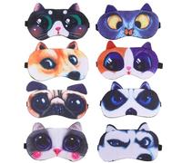 Generic 8pcs Cute Animal Sleep Masks for Featuring Cat and Dog Designs, Lightweight Velour and Short Plush Material, Adjustable Strap, for Hotels, Naps, Travel, and Parties
