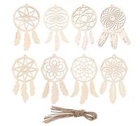 Generic 8pcs Wooden Dream Catcher Wall Hanging Decor Tassel Adornments, Paintable Beige Macrame Dreamcatcher Kit for Bedroom Or Living Room Decoration