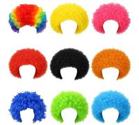 Generic 9 Pcs Clown Costume Wigs, Colorful Afro Wig Set For Occasions, Halloween Includes Elastic Band, Fits Both Kids And Adults, Made Of Synthetic Fiber