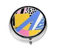 Generic 90s Vintage Print Round Pill Box-3 Compartment Small Pill Case for Purse & Pocket Mini Metal Pill Holder Travel Pill Container