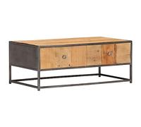 Generic 90x50x35 cm Solid Reclaimed Wood Coffee Table with 2 Drawers, Handmade Vintage Style, Brown for Living Room