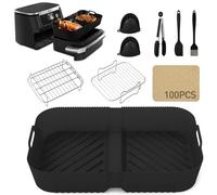 Generic 9pcs Air Fryer Silicone Liners for Ninja Flex Drawer AF500UK 10.4L, Silicone Air Fryer Liners Reusable, Air Fryer Accessories for AF500UK 10.4 Litre Dual Zone Basket(Black)