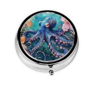 Generic A Octopus Print Round Pill Box-3 Compartment Small Pill Case for Purse & Pocket Mini Metal Pill Holder Travel Pill Container