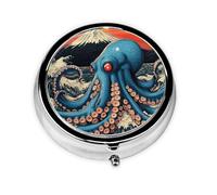 Generic A Octopus Print Round Pill Box-3 Compartment Small Pill Case for Purse & Pocket Mini Metal Pill Holder Travel Pill Container