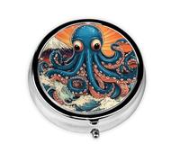 Generic A Octopus Print Round Pill Box-3 Compartment Small Pill Case for Purse & Pocket Mini Metal Pill Holder Travel Pill Container