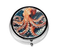 Generic A Octopus Print Round Pill Box-3 Compartment Small Pill Case for Purse & Pocket Mini Metal Pill Holder Travel Pill Container